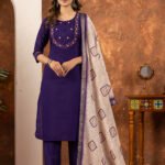 Purple Straight Kurti Pant With Printed Dupatta Set