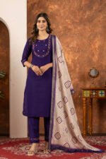 Purple Straight Kurti Pant With Printed Dupatta Set