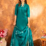 Women’s Rama Roman silk floral kurta set with matching pant – Reega Fashion