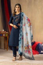 blue mango silk floral kurta set