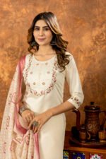 Off White Straight Kurti Pant With Printed Dupatta Set - Image 2
