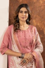 Peach Straight Kurti Pant With Printed Dupatta Set - Image 2
