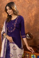 Purple Straight Kurti Pant With Printed Dupatta Set - Image 2