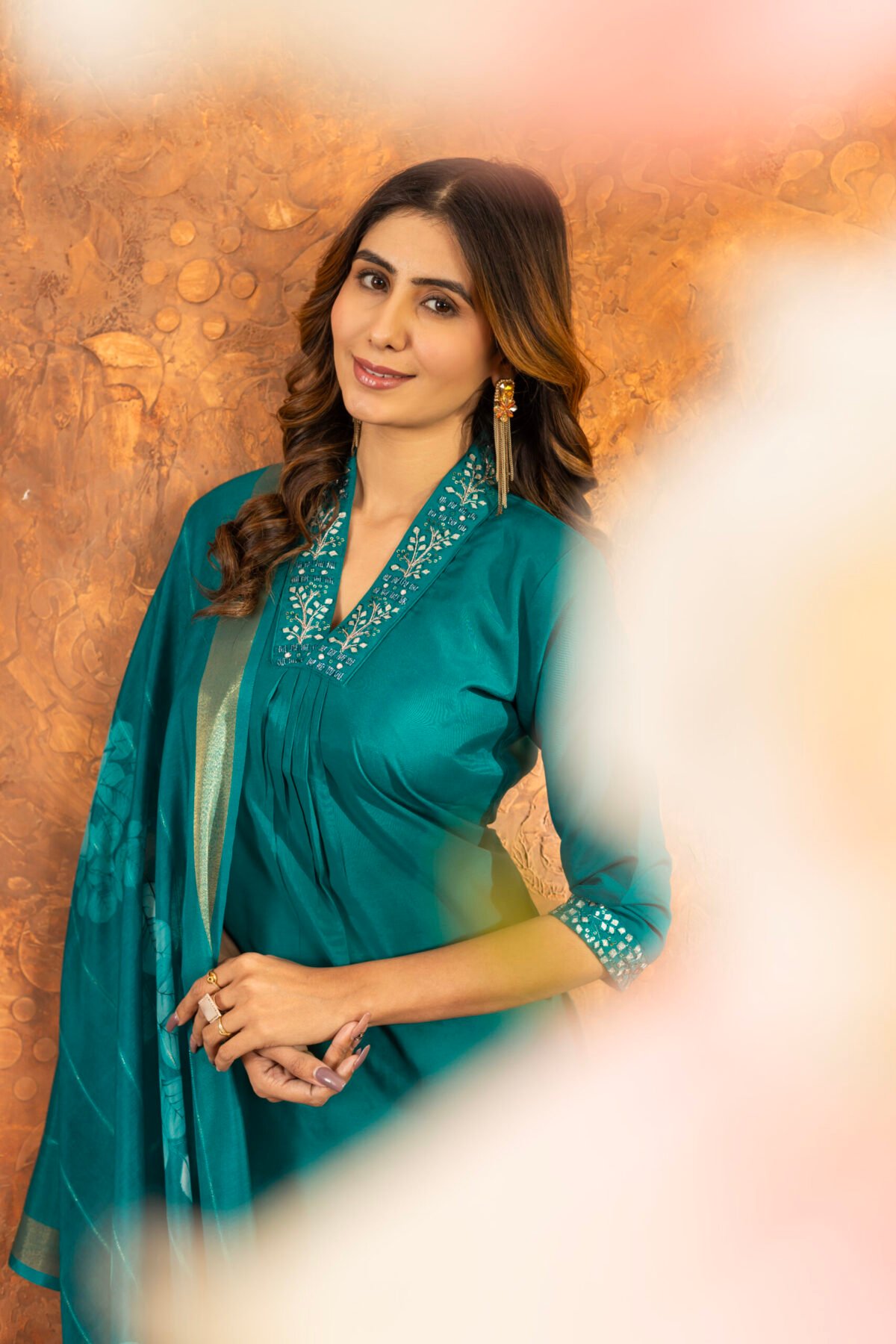 Women’s Rama Roman silk floral kurta set with matching pant – Reega Fashion