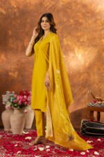 Women's Mustard Roman Silk Floral Kurta Set - Image 5
