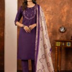 Wine Straight Kurti Pant With Printed Dupatta Set