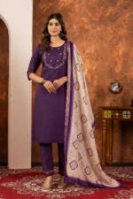 Wine Straight Kurti Pant With Printed Dupatta Set