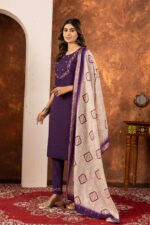 Wine Straight Kurti Pant With Printed Dupatta Set - Image 2
