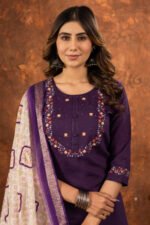 Wine Straight Kurti Pant With Printed Dupatta Set - Image 6