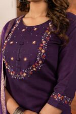 Wine Straight Kurti Pant With Printed Dupatta Set - Image 7