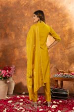 Women's Mustard Roman Silk Floral Kurta Set - Image 6
