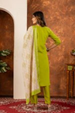 Parrot Green Straight Kurti Pant With Printed Dupatta Set - Image 7
